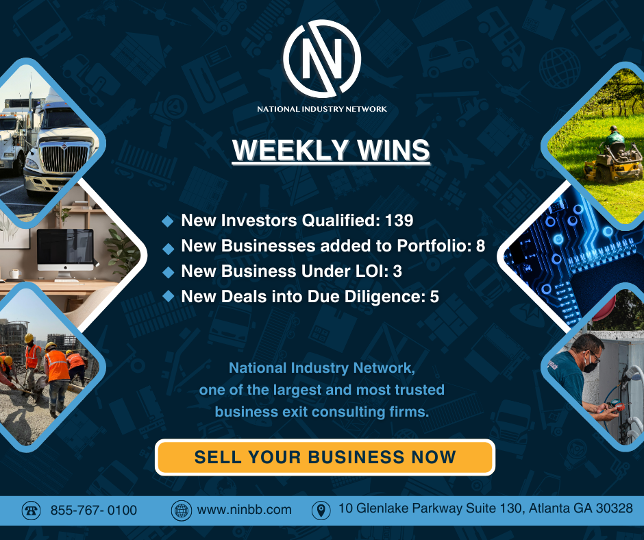 New Investors Qualified: 139 New Businesses added to Portfolio: 8 New Business Under LOI: 3 New Deals into Due Diligence: 5